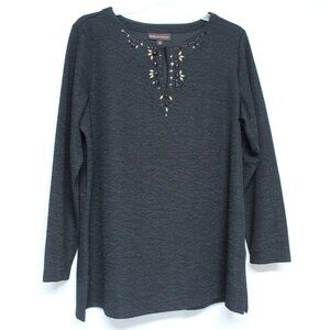 Dana Buchman XL Long Sleeve Black Top With Missing Sequin